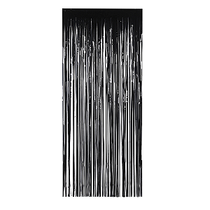 Cortina Metalizada Decorativa Enfeite Franja Preta L1MxA2M