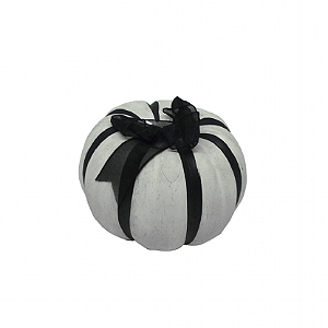 Abóbora Branca Listras Preta Decorativa Cerâmica Halloween