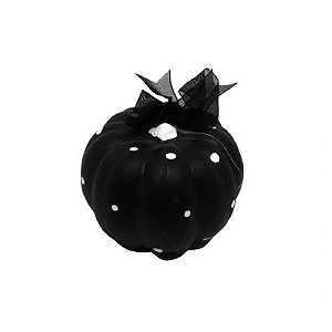 Abóbora Preta Poa Branco Decorativa Cerâmica Halloween