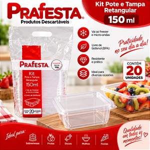 Pote Retangular Com Tampa S/Lacre Plástico 150ml 20un