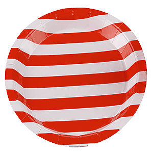 Prato De Papel Listrado Vermelho 18Cm 10uni Decoração Festas