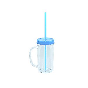 Caneca Acrílica Transparente C/Tampa Canudo Azul Bebê 230ML