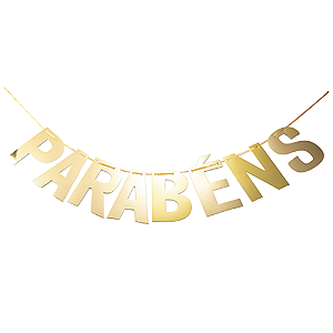 Faixa Parabéns Decorativa Dourada Metalizada Festas