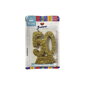 Vela Cinquentou Dourado Glitter Comemoração Decorativa Festas