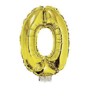 Número 0 Metalizado 16" 41cm Dourado Balão C/Vareta Não Flutua
