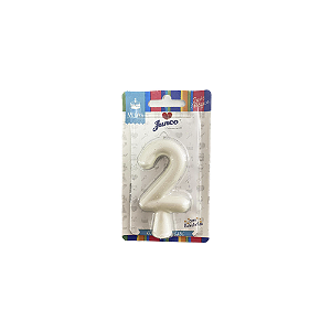 Vela Nº2 Tubular Metalizado Branco Perolado Festa 8Cm Junco