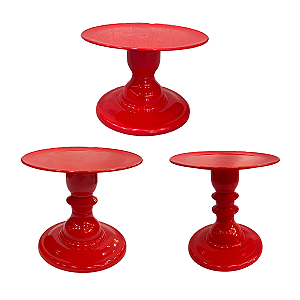 Kit Pratos Mosaico Só Boleiras Alto Médio E Baixo Vermelho