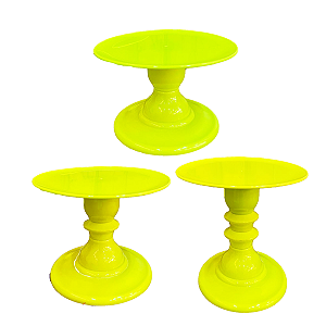 Kit Pratos Mosaico Só Boleiras Alto Médio Baixo Neon Amarelo