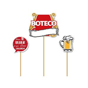 Topo De Bolo Boteco MDF Decorativo 3pçs Festas