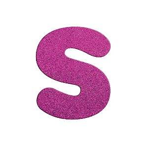 Letra S Maiúscula Rosa Glitter Brilho EVA Decoração 2x12,5CM