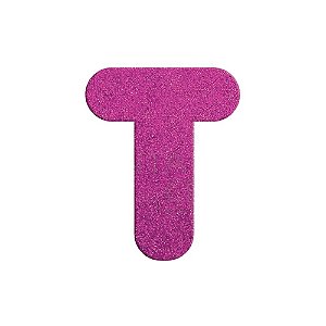 Letra T Maiúscula Rosa Glitter Brilho EVA Decoração 2x12,5CM