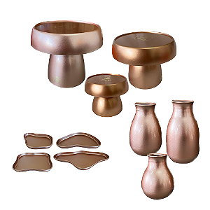 Kit Só Boleiras Festejar Rose Gold Decorativo Mesa Festa