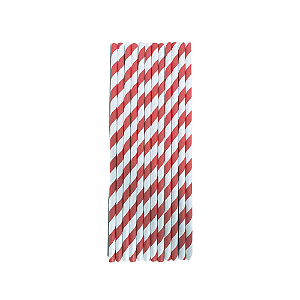 Canudo Listrado Vermelho De Papel 12un 19,5CM Festas