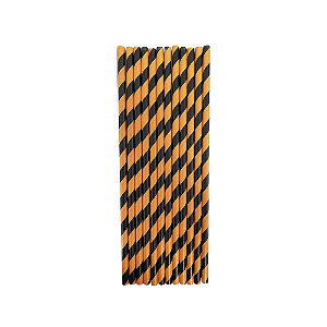 Canudo Listrado Laranja E Preto De Papel 12un 19,5CM Festas