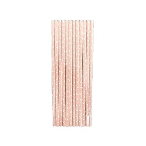 Canudo Poa Rosa e Branco De Papel Decoração Festa 12un