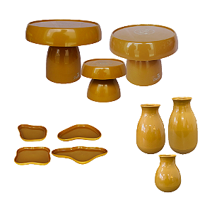 Kit Só Boleiras Festejar Mostarda Decorativo Para Mesa Festa