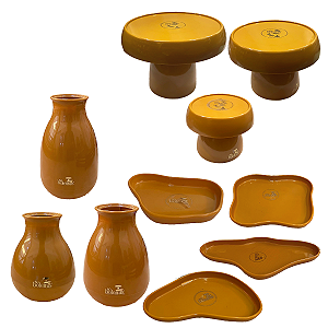 Kit Só Boleiras Festejar Mostarda Decorativo Para Mesa Festa