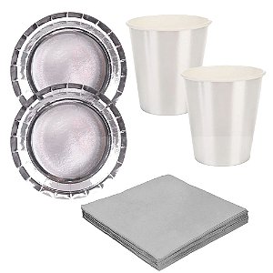 Kit PartyFesta Prata Descartáveis Para Comemorar Festas