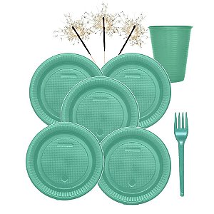 Kit PartyFesta Verde Perolado Plástico Descartável Festas
