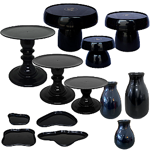 Kit Só Boleiras Decorador Preto Para Mesa De Festa