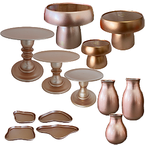 Kit Só Boleiras Decorador Rose Gold Para Mesa De Festa