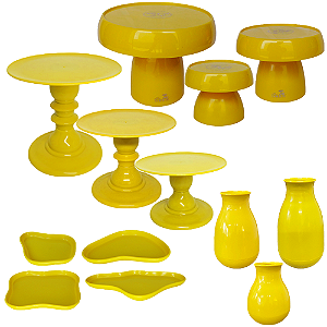 Kit Só Boleiras Decorador Amarelo Gema Para Mesa De Festa