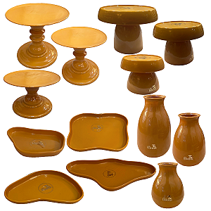 Kit Só Boleiras Decorador Mostarda Para Mesa De Festa