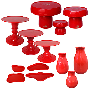 Kit Só Boleiras Decorador Vermelho Para Mesa De Festa