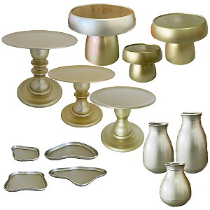 Kit Só Boleiras Decorador Dourado Para Mesa De Festa