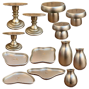 Kit Só Boleiras Decorador Dourado Para Mesa De Festa