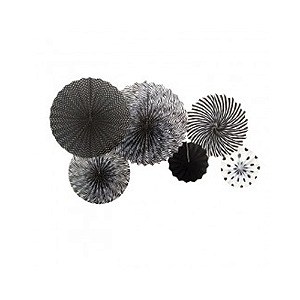 Leque De Papel Variados Preto Enfeite Decorativo 6un