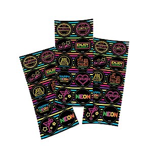 Adesivo Neon Temático Decorativo Festas Redondo 30uni
