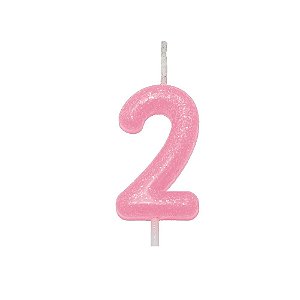 Vela Aniversário Candy Color 2 Rosa C/ Glitter Silver Festas