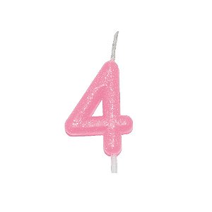 Vela Aniversário 4 Candy Color Rosa C/ Glitter Silver Festas