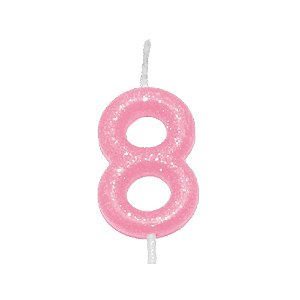 Vela Aniversário 8 Candy Color Rosa C/ Glitter Silver Festas