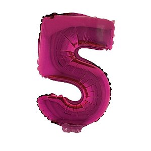 Número 5 Metalizado 16" 41cm Pink Balão C/Vareta Não Flutua