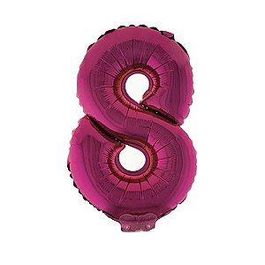 Número 8 Metalizado 16" 41cm Pink Balão C/Vareta Não Flutua