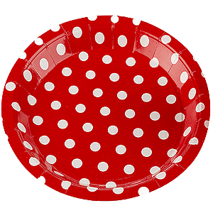 Prato De Papel Poa Vermelho Com Branco 18Cm 10un DecorarFestas