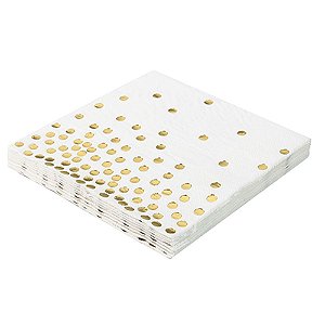 Guardanapo De Papel Branco Poa Dourado Folha Dupla 20 fls 33x33