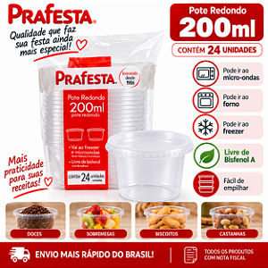 Pote Redondo Tampa Embalagem Transparente 200ml 24unid