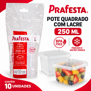 Pote Quadrado C/ Tampa Embalagem Transparente 250ml 20un