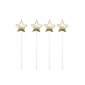 Vela Estrela Dourado Metalizada Palito 4un Silver Festas