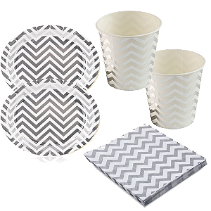 Kit PartyFesta Chevron Prata Descartáveis Festas