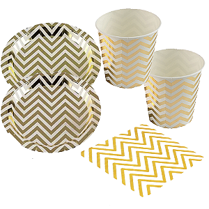Kit PartyFesta Chevron Dourado Descartáveis Festas