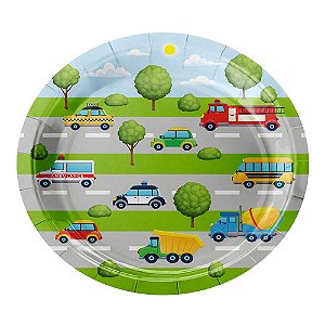 Prato De Papel Carros Transportes 18Cm 08un Decoração
