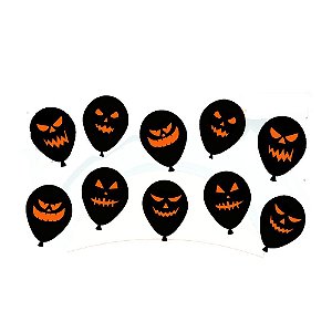 Balão Halloween Caras Malvadas Preta 12" Bexiga 10un