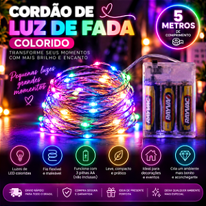 CORDAO DE LUZ DE FADA 5 METROS COLORIDO