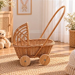 Carrinho De Bebê De Vime Pequeno Decorativo Para Festa