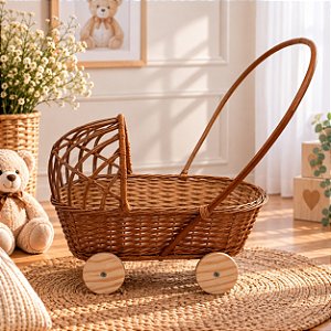 Carrinho De Bebê De Vime Médio Decorativo Para Festa Jardim