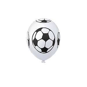 Balão Happy Day Tema Bola De Futebol Branco 11" Bexiga 25un